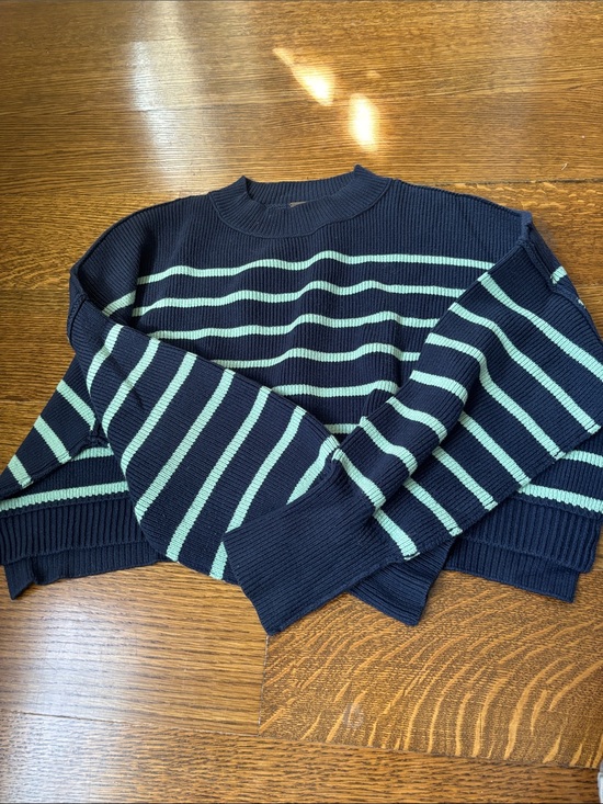 Free People Sweaters - Free people teal and navy striped cropped sweater